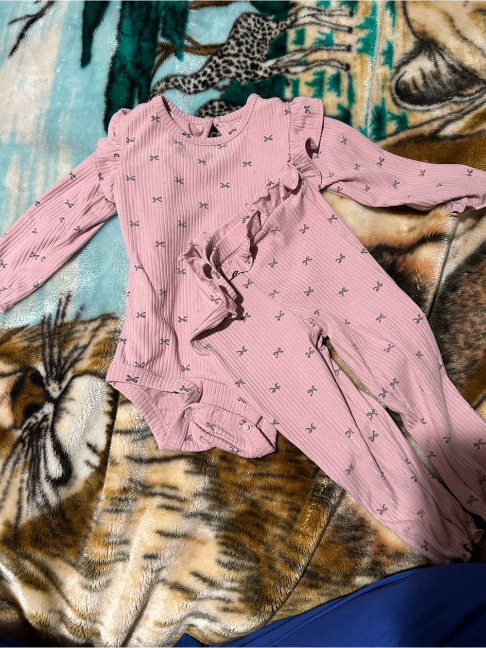 Carter's Pink Ribbed Long-Sleeve Ruffle Sleep Romper - Picture 2 of 3